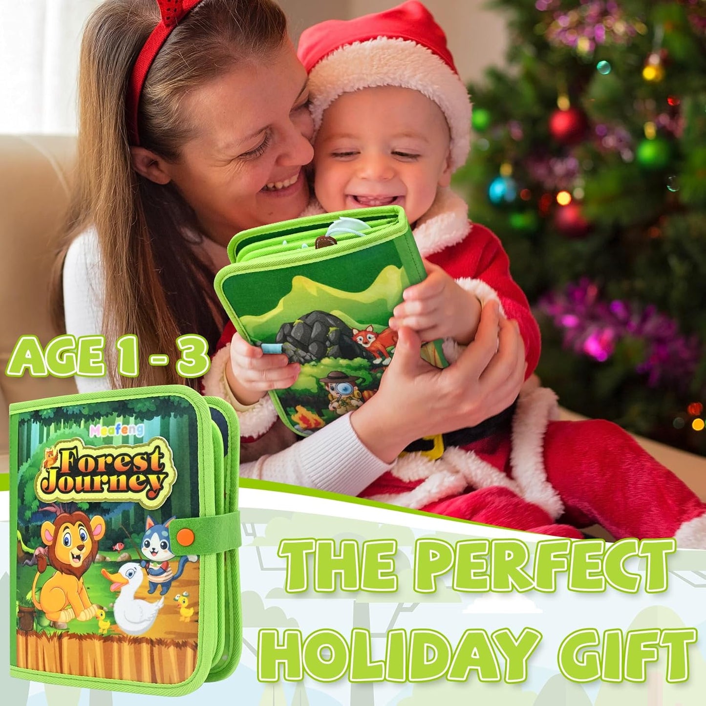 Meafeng Jungle Educational Book for Toddlers 1-3 - Montessori Quiet Activity & Learning Book with Jungle Animals, Educational Toy for 1 2 3 Year Old Boys Girls, Travel Toy for Airplane & Car Trips