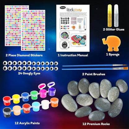 Halobios Rock Painting Kit, 12 Rocks for Painting, Arts and Crafts for Kids Ages 6-12, Rock Painting Kit for Adults, Art Supplies for Birthday Children's Day Gifts