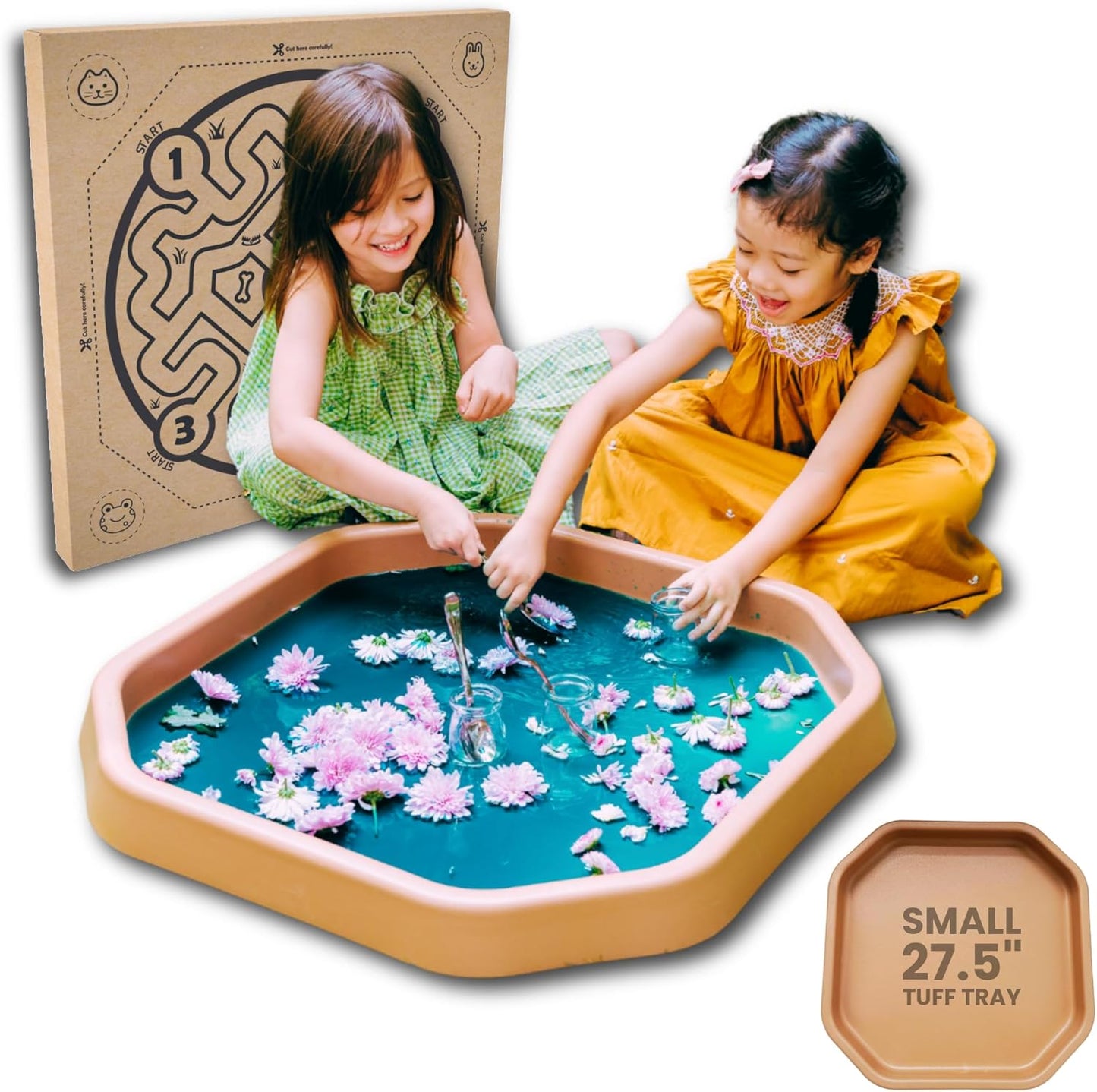 Tuff Tray 27.5” Small [Brown] Sensory Play for Kids, Toddler Sensory Bin for Sand and Water Play, Indoor Activity Sensory Tray, Outdoor Sandbox
