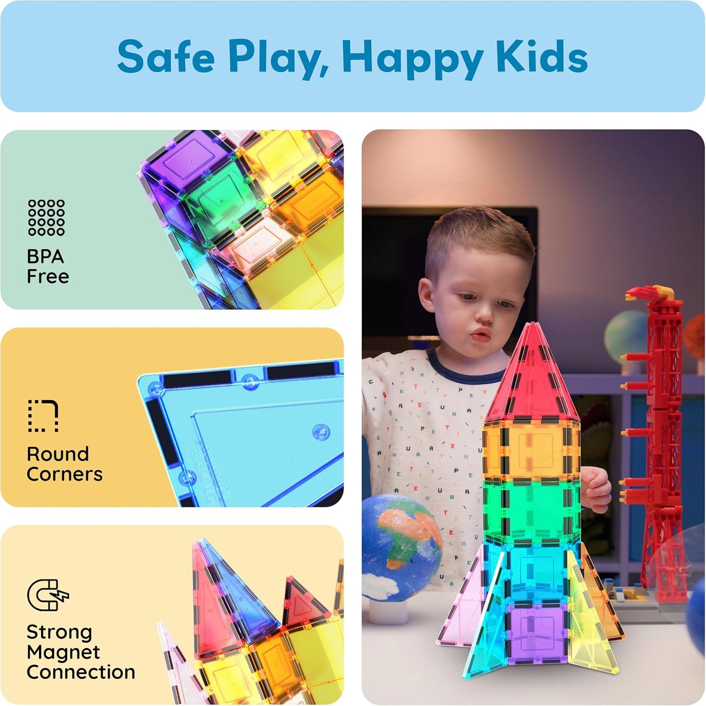 PicassoTiles Window and Door Clip On Magnetic Blocks Magnet Tiles Magnets Building Tile Construction Toy Set STEM Education Toys Learning Kit Stacking Block Playset Boys & Girls Age 3+ PT30