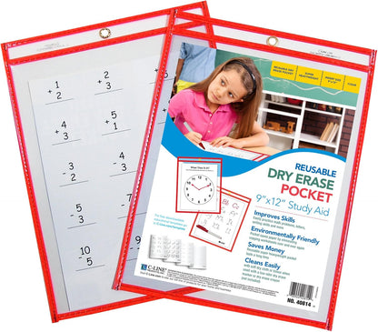 C-Line Reusable Dry Erase Pockets, 9 x 12 Inches, Assorted Neon Colors, 25 Pockets per Pack (40820)