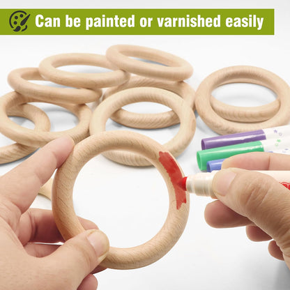 FoDau770 5pcs Natural Beech Wooden Rings, Unfinished Solid Wood Rings Heavy Duty Wood Circles, Macrame Craft Circles for Party, Home Decor & DIY Making - Outer Diameter: 3 Inch