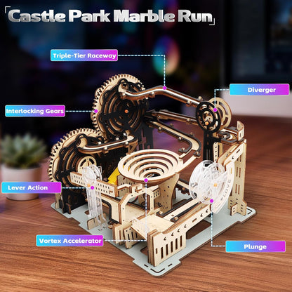 Motorized 3D Wooden Puzzles Marble Run Set for Adults & Teens, Mechanical Marble Run Model Kit to Build, Fun STEM Engineering Gift & Unique Desktop Decor, Christmas Birthday Gift