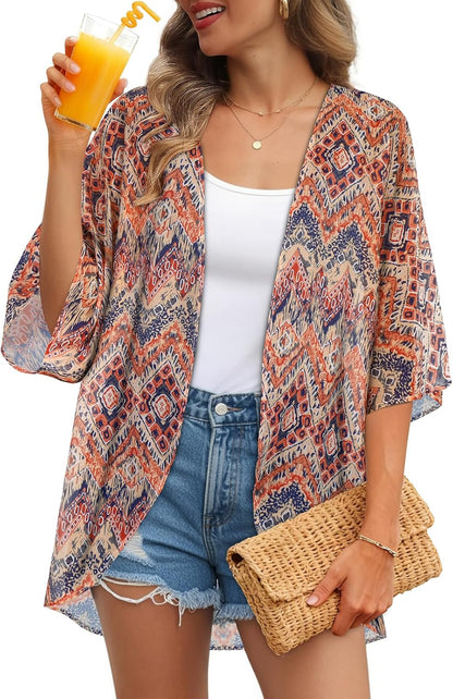 Womens Kimono Cardigans Beach Cover ups Swimwear Puff Sleeve Loose Casual Summer Tops 2026