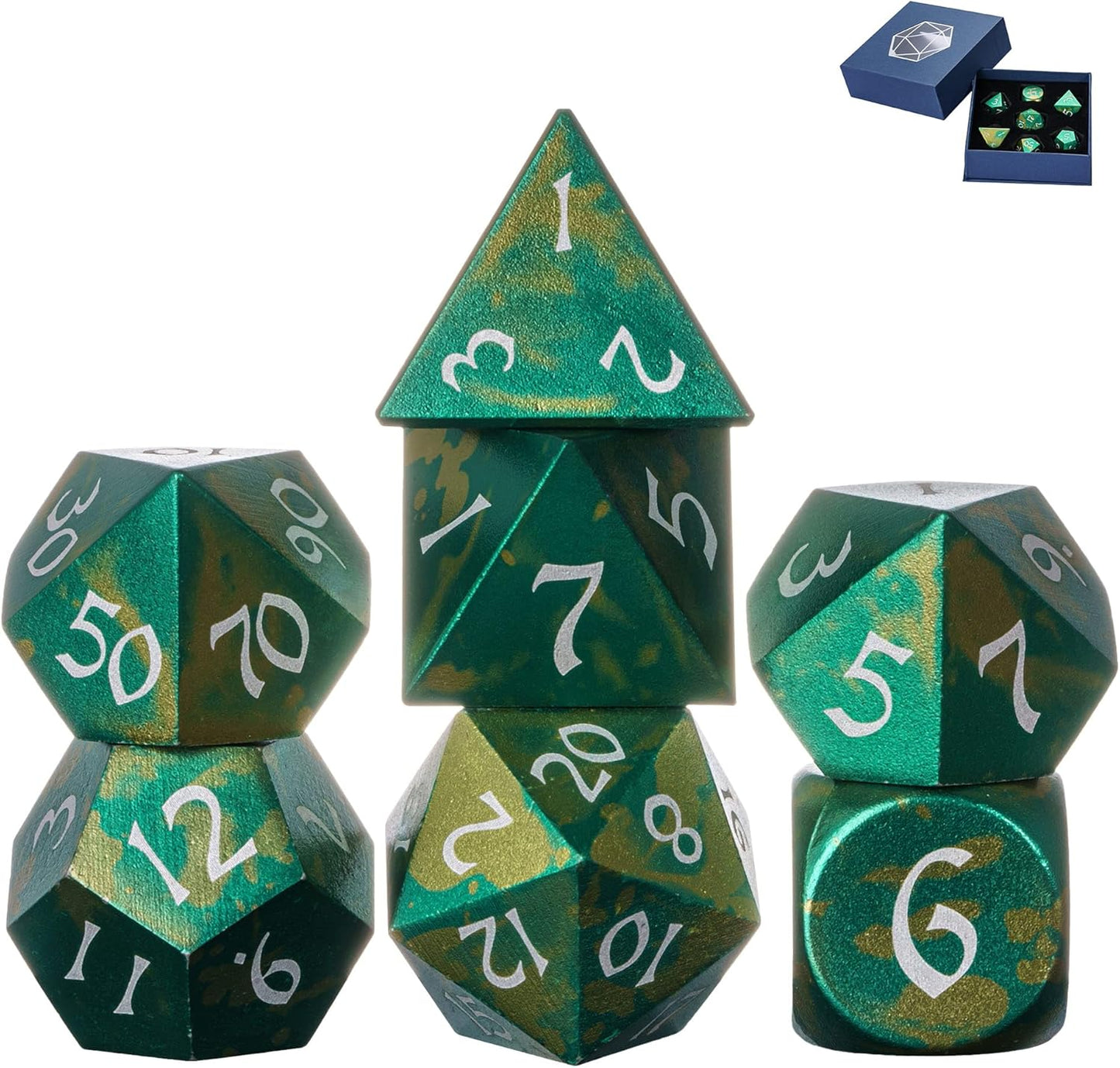 UDIXI Steampunk Metal Dice Set, 7 Die Polyhedral DND Dice Set for D&D Role Playing Game and Math Teaching (Ancient Copper)