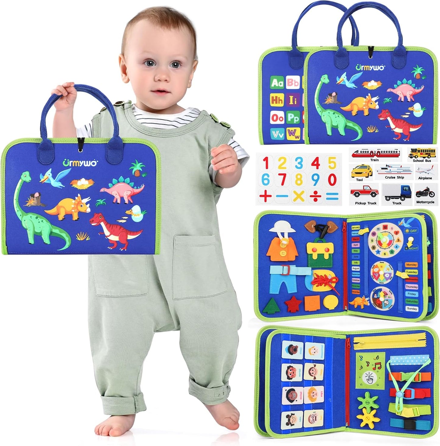 URMYWO Toddler Busy Board - Busy Book Montessori Toys Ages 3 and up - Preschool Learning Activities with Alphabet Number Animal, Educational Travel Toys Birthday Gifts for Kids