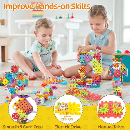 Pycoal Gears Building Blocks, STEM Educational Toys 234 PCS Gears Building Toys Kids Tool Set with Electric Drill, Electric Gear Building Blocks Birthday Gifts for Kids Age 3+