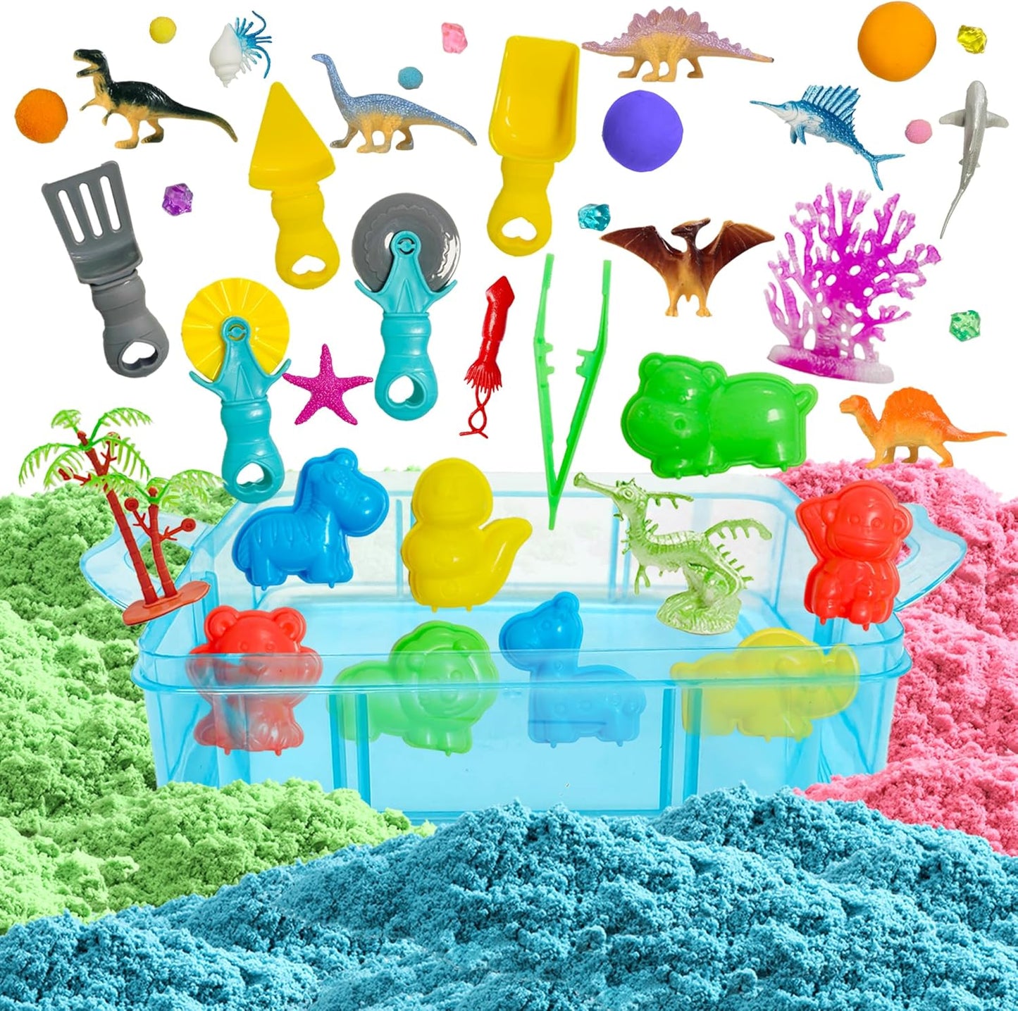 Dino & Ocean Sensory Bin, Dino & Ocean Sensory Toys with Play Sand for Toddlers Boys and Girls,Kids Toys Gift Sand Box for Age 3 4 5 6 7 8