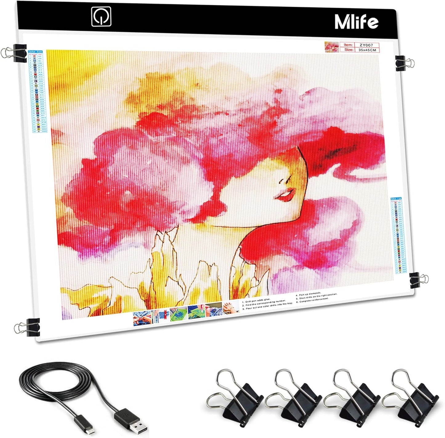 B4 LED Light Pad - Upgraded Diamond Art Light Box Dimmable Tracing Light Board, Sketching, Animation, Drawing Light Box with 4 Fasten Clips