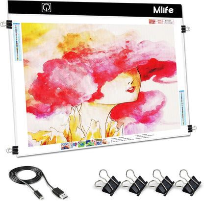 B4 LED Light Pad - Upgraded Diamond Art Light Box Dimmable Tracing Light Board, Sketching, Animation, Drawing Light Box with 4 Fasten Clips