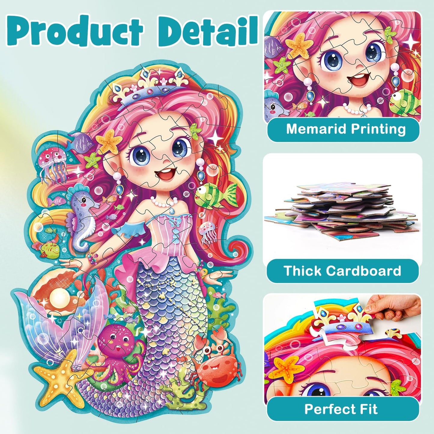 Mermaid Gifts for Girls, 45PCS Jumbo Memarid Floor Puzzle for Kids Age 3-5 Toddler Floor Puzzle Educational Learing Toys for Kids
