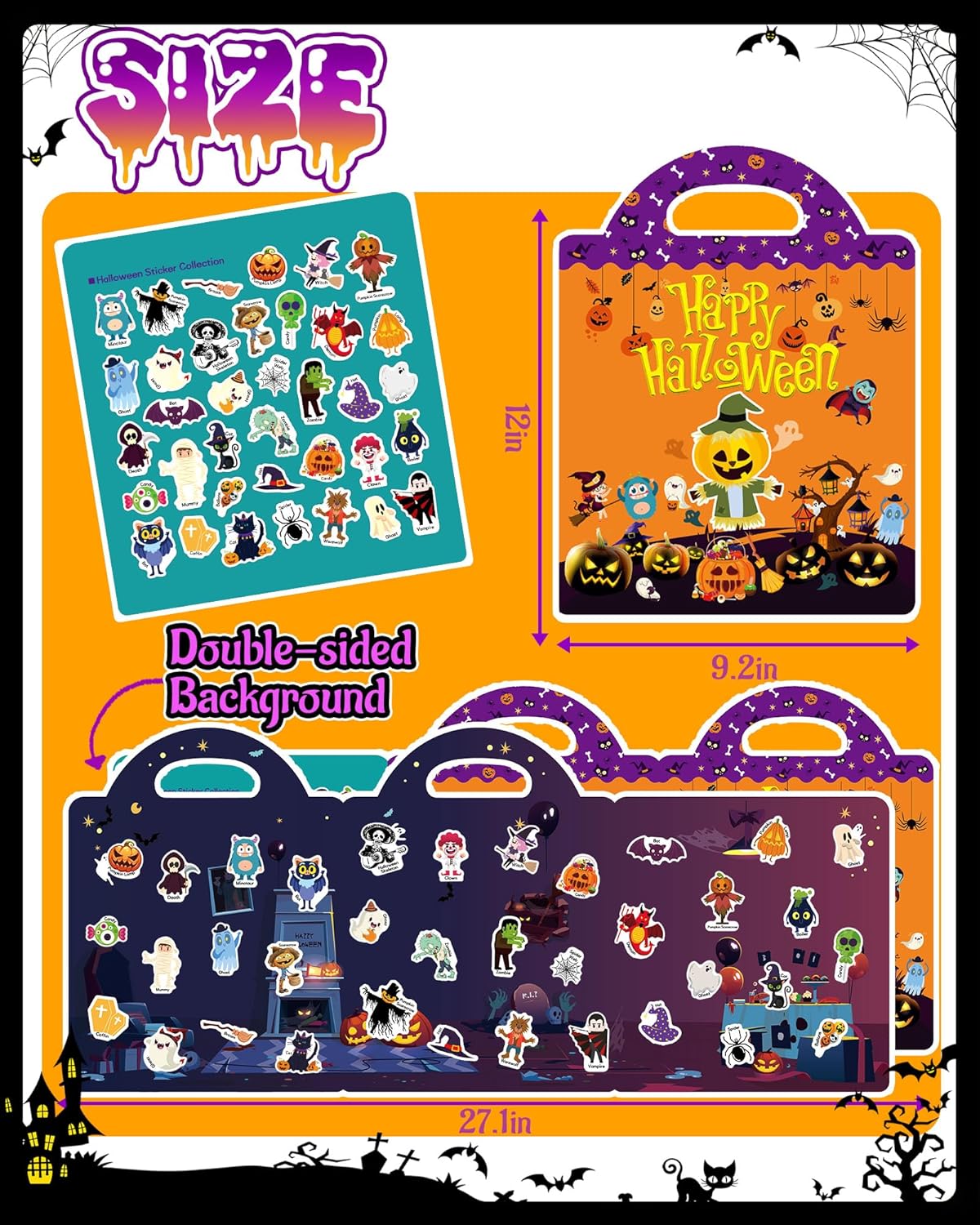 Halloween Sticker Books for Kids, Reusable Sticker Books for Toddlers, Halloween Travel Toys Acticities Crafts Birthday Gifts for Boys Girls Kids