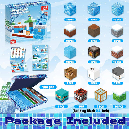 ToyUnited Magnetic Blocks-100PCS Magnetic Building Blocks Magnet Cube Toys Stacking,Build Forest World Set,STEM Montessori Sensory Toys for Kids Boys Girls Age 3 4 5 6 7 8 9 10 Easter Birthday Gift