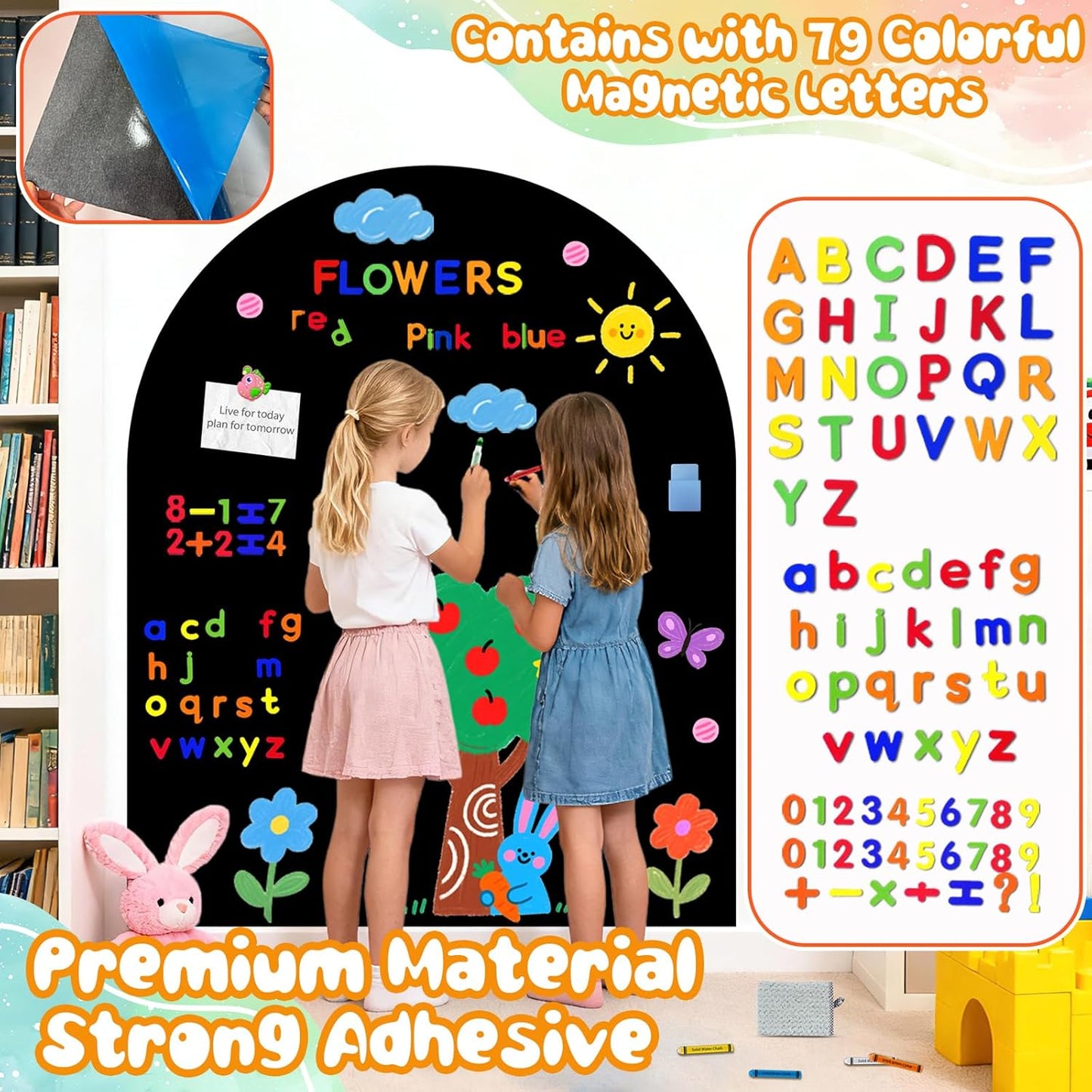 8 PCS Magnetic Wall Decals for Kids Magnetic Chalkboard Peel and Stick Magnet Sheets Board Sticker Tangram Puzzle Self Adhesive Contact Paper Dry Erase Blackboard for Playroom Homeschool 15.7"x10.4"