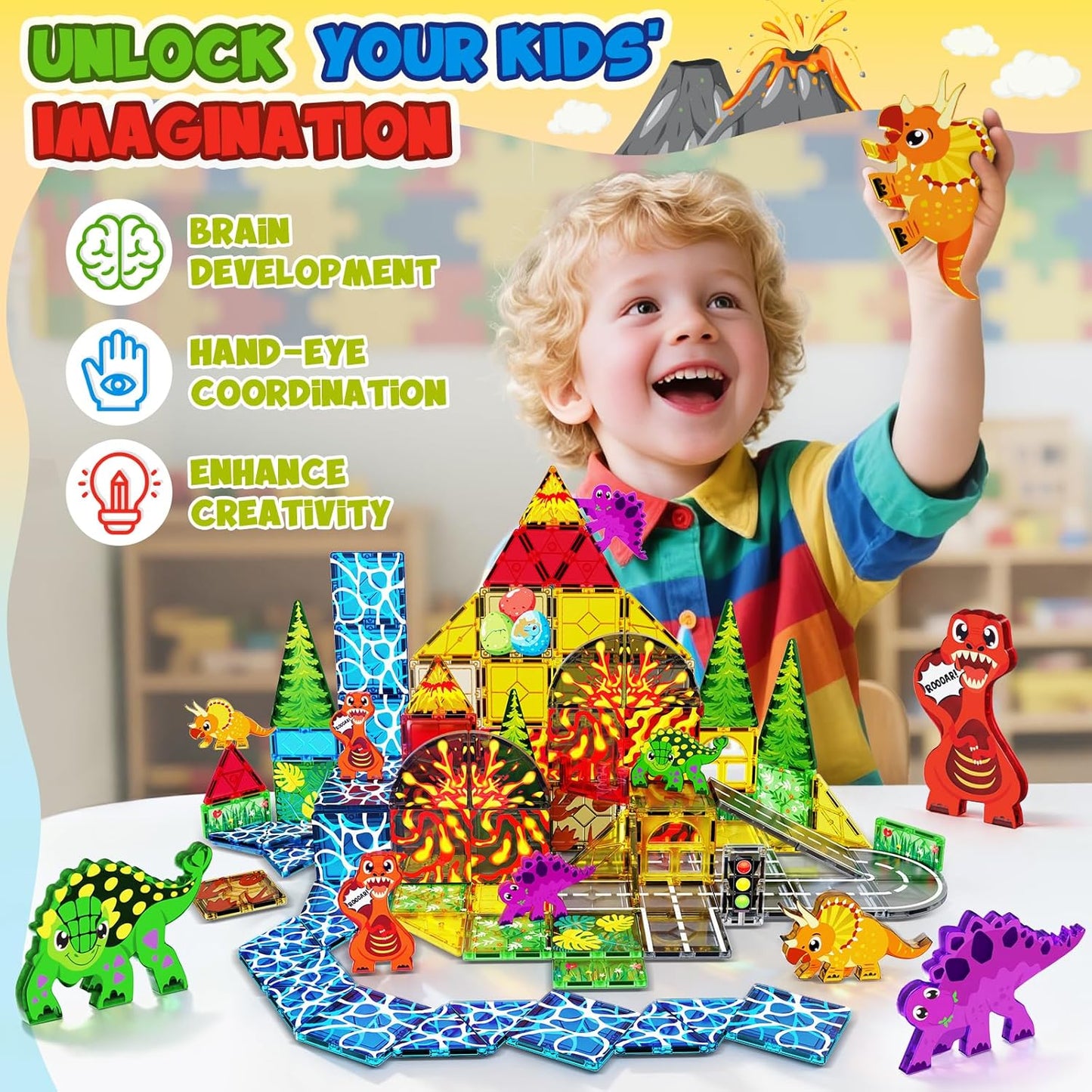 Magnetic Tiles Road Set | Magnet Tiles Race Track, Magnetic Car Racing Tile for Kids Ages 4-8 5-7, Toddler Magnet Building Toys STEM Learning Sensory Birthday Gifts for 3+ Years Old Boys Girls