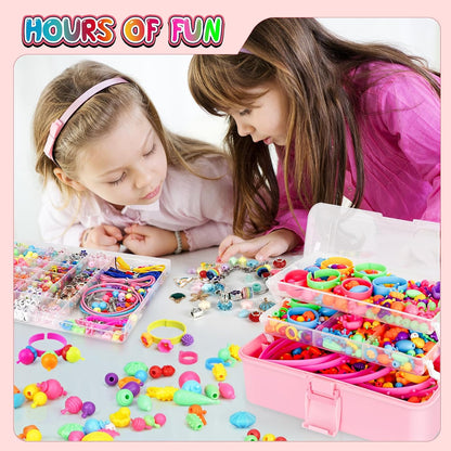FUNZBO 650pcs Pop Beads - Jewelry Making Kit for 3 4 5 6 7 8 Year Old Little Girls, Arts and Crafts Toys for Kids, Necklace Bracelet Creativity Snap Set Birthday Gifts