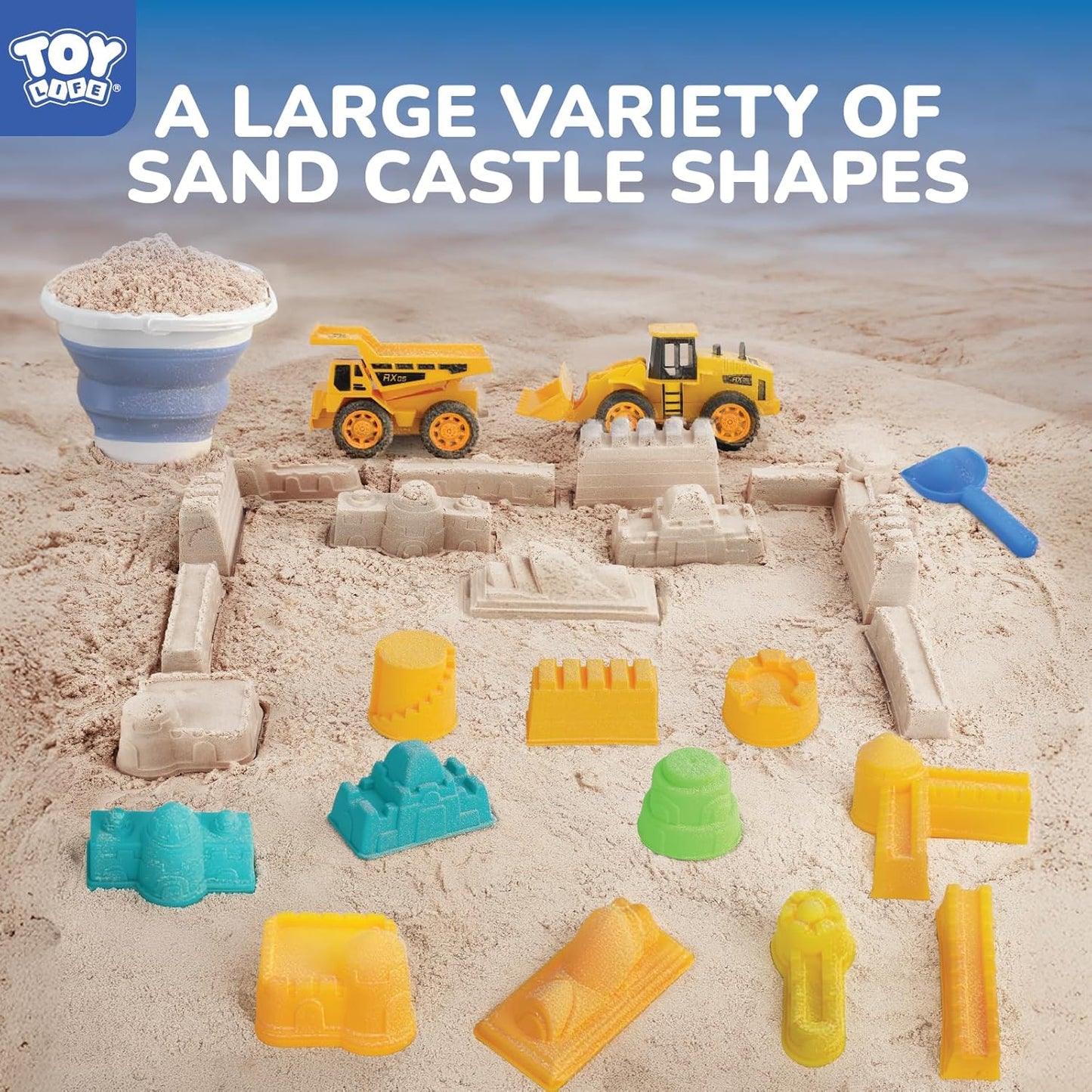TOY Life 30 Pcs Dinosaur Fossil Beach Toys for Kids Ages 4-8 Collapsible Sand Toys with Dinosaur Toys Silicone Bucket Shovels & Dino Digging Building Kit Molds, Sandbox Toy for Summer, Travel