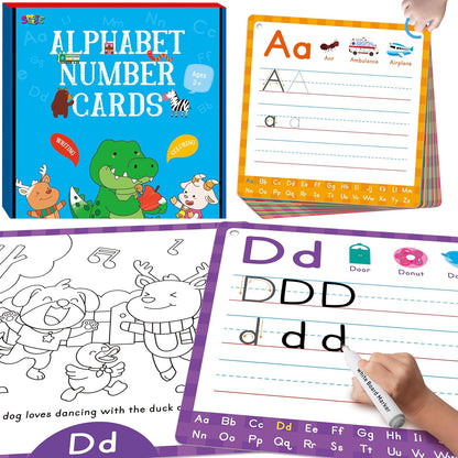36 PCS Handwriting Drawing Practice Cards, Alphabet & Numbers Write and Wipe Tracing Flashcards Double-Sided Dry Erase Painting Coloring Cards Early Learning Montessori Toy for Toddlers, Preschoolers