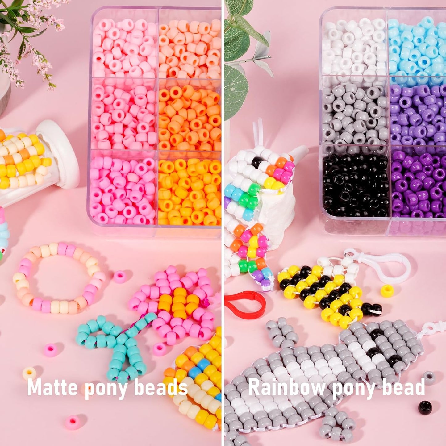 1720+pcs Pony Beads Kit 1830pcs 6 Style Letter Alphabet Beads Rainbow Plastic Pony Bead Bulk Multicolor Kandi Bead Elastic String DIY Crafts Jewelry Making Kit for Bracelets Necklaces