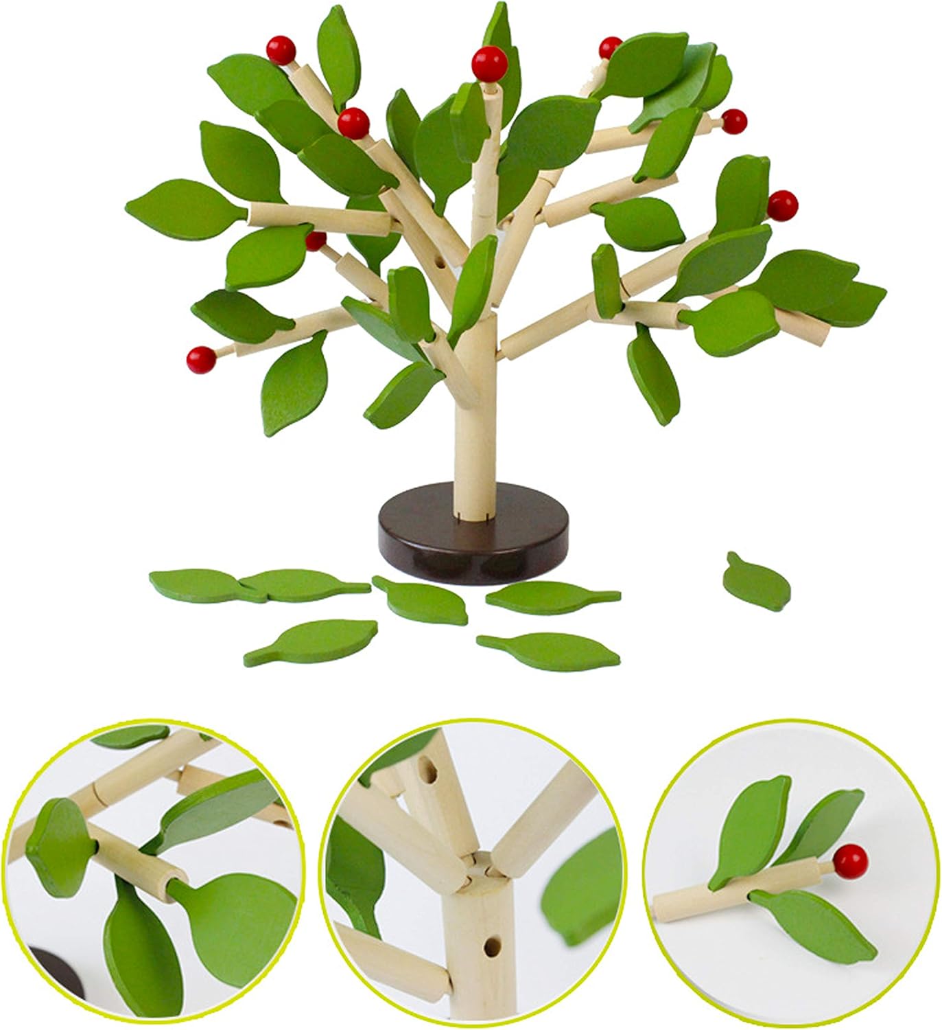Green+Yellow Early Childhood Building Blocks Wooden Assembling Tree Combination Boys and Girls DIY Disassembly Puzzles Educational Toys Home Office Decoration