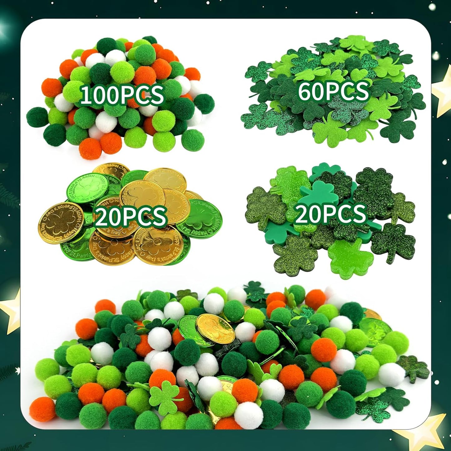 212Pcs St. Patrick‘s Day Shamrock Sensory Bin Fillers - Spring Sensory Collection: Learning Activities for Sorting, Counting and Fine Motor Skills