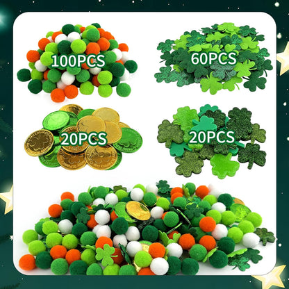 212Pcs St. Patrick‘s Day Shamrock Sensory Bin Fillers - Spring Sensory Collection: Learning Activities for Sorting, Counting and Fine Motor Skills