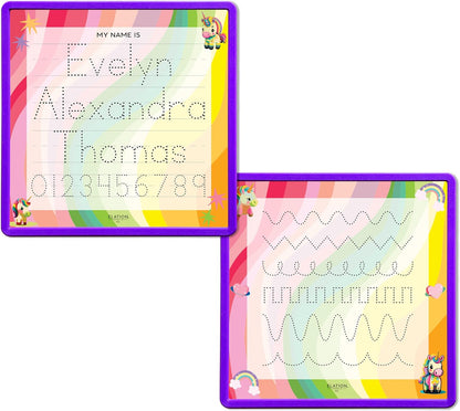 Kid's Name Tracing Board | Dry Erase Letter Tracing | Reusable Name Alphabet Tracing| Number Tracing | Personalized | Baby Unicorn Theme