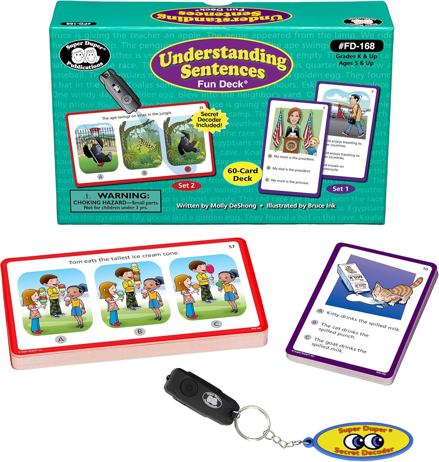 Super Duper Publications | Understanding Sentences Fun Deck with Secret Decoder | Educational Learning Resource for Children
