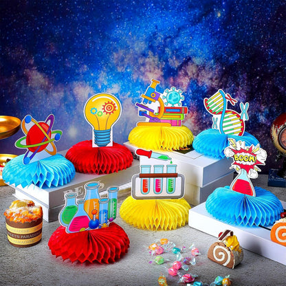 Fainne 9 Pcs Science Party Decorations Science Lab Themed Honeycomb Centerpiece Table Toppers for Kids Scientist Laboratory Party