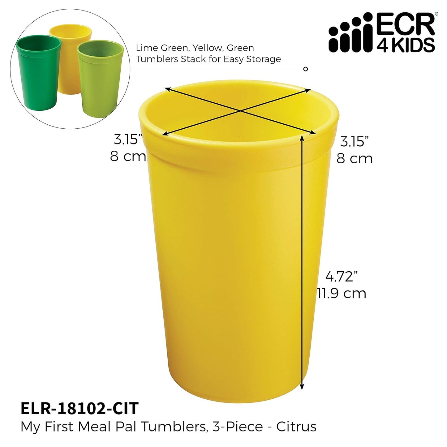 ECR4Kids My First Meal Pal Drinking Cups, Kids Plastic Tableware, Stackable And Dishwasher Safe, Stackable Tumblers For Baby, Toddler And Child Feeding, 3-Pack - Tropical