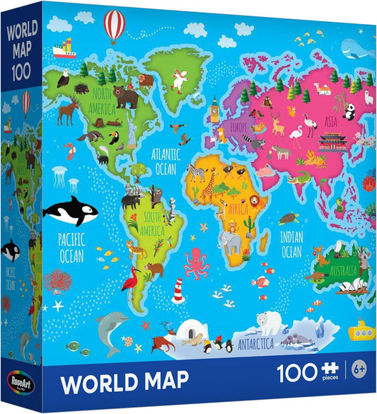 RoseArt Map of USA Puzzle for Kids – 100 Large Pieces, 24" x 18" – Educational United States Puzzle with Fun State Illustrations – Made in USA – Learning Toy for Ages 6+