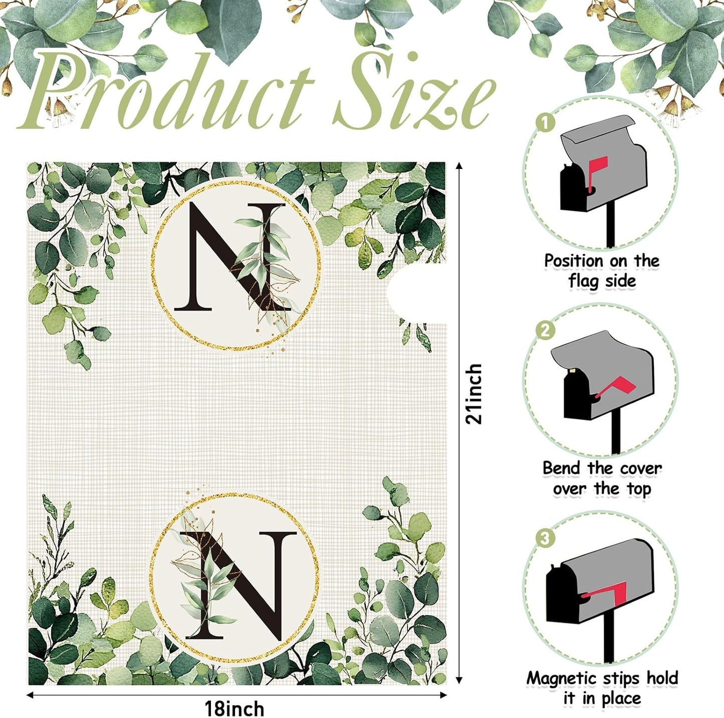 Tiamon Monogrammed L Mailbox Covers Magnetic Eucalyptus Welcome Letter Box Wrap Standard Size 21x18 Inch Spring Summer Leaves Mailbox Decor Eucalyptus Letter Numbers Decoration for Outdoor Garden Yard