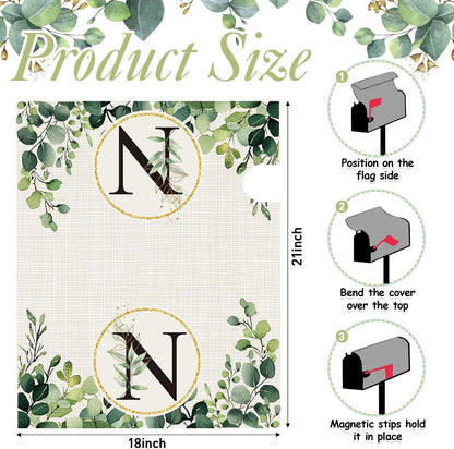 Tiamon Monogrammed L Mailbox Covers Magnetic Eucalyptus Welcome Letter Box Wrap Standard Size 21x18 Inch Spring Summer Leaves Mailbox Decor Eucalyptus Letter Numbers Decoration for Outdoor Garden Yard