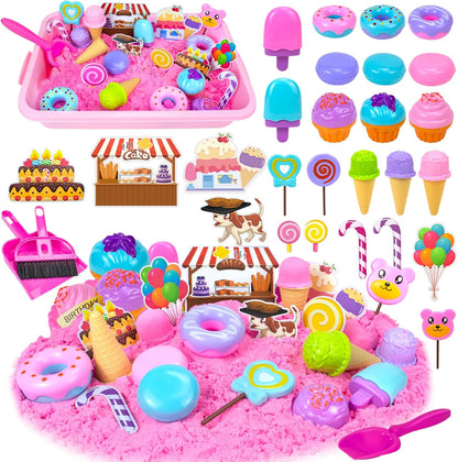 Bloolilies Sensory Bin, 59 Pcs Farm Sensory Sand Box Kits with Sandbox & Farm Animals & Tractor Playset, Play Sand Art Kit Magic Sand Toys for Boys Girls Toddlers Birthday Gift for Kids