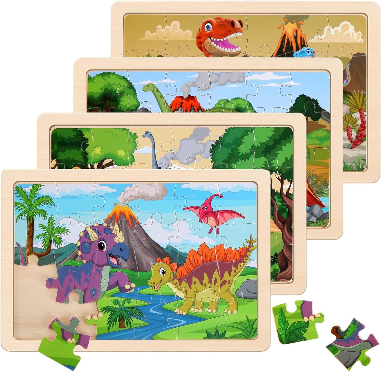 Wooden Puzzles Toys for Kids Ages 3-5, Set of 4 Packs with 20-Piece Farm, Animals Theme Wood Jigsaw Puzzles, Preschool Educational Brain Teaser Toys for Boys and Girls 3-6 Years Old.