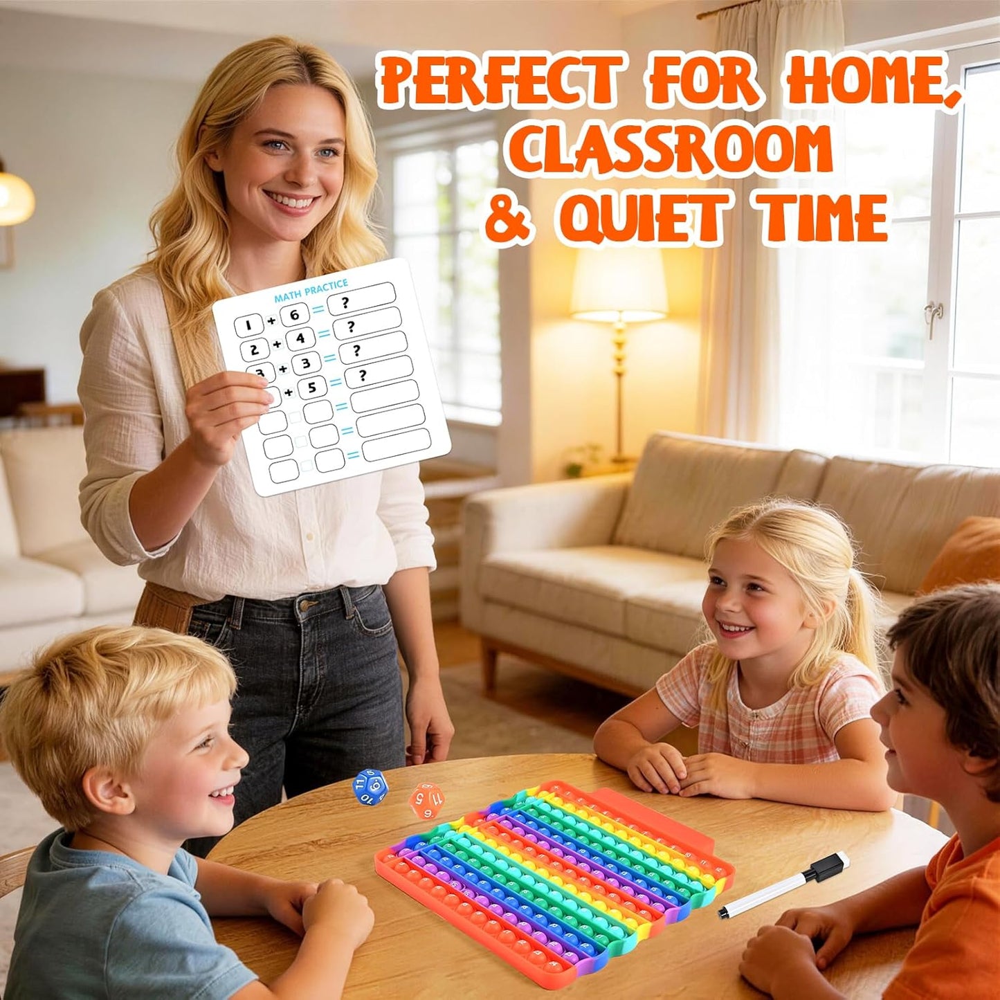 Multiplication Games for Kids, 12x12 Multiplication Board with Rainbow Charts, Double-Sided Sensory Math Learning Games with Dry Erase Marker, Addition & Multiplication