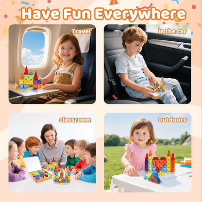 56PCS Mini Magnetic Tiles, Portable Magnetic Toy Travel Set for Kids, Includes Iron Storage Box, Puzzle Toy for Boys and Girls Ages 3+, Creative Building Toy Set, Holiday