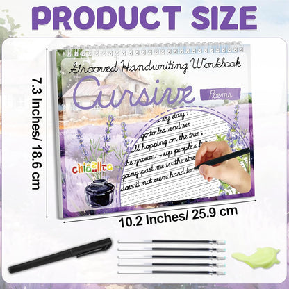 chiazllta Grooved Cursive Handwriting Workbook with Disappearing Ink Pens Magic Reusable Grooved Cursive Writing Practice for Beginners Kids Kickoff Student Workbook Homeschooling Supplies (Letters)