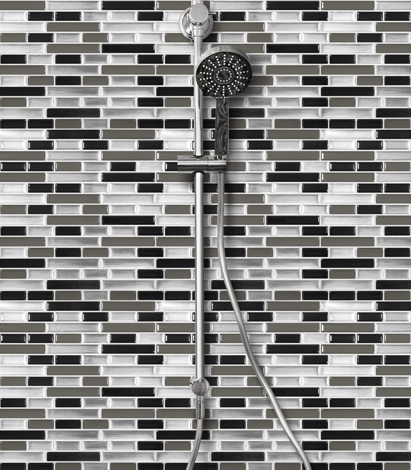 VViViD 11 Sheets Peel and Stick Grey Gloss Faux Ceramic Brick Wall Tiles, Self Adhesive Backsplash 12”x12”, 2mm Thick Kitchen, Bathroom (11 sq. ft.)
