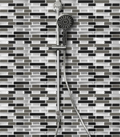 VViViD 11 Sheets Peel and Stick Grey Gloss Faux Ceramic Brick Wall Tiles, Self Adhesive Backsplash 12”x12”, 2mm Thick Kitchen, Bathroom (11 sq. ft.)