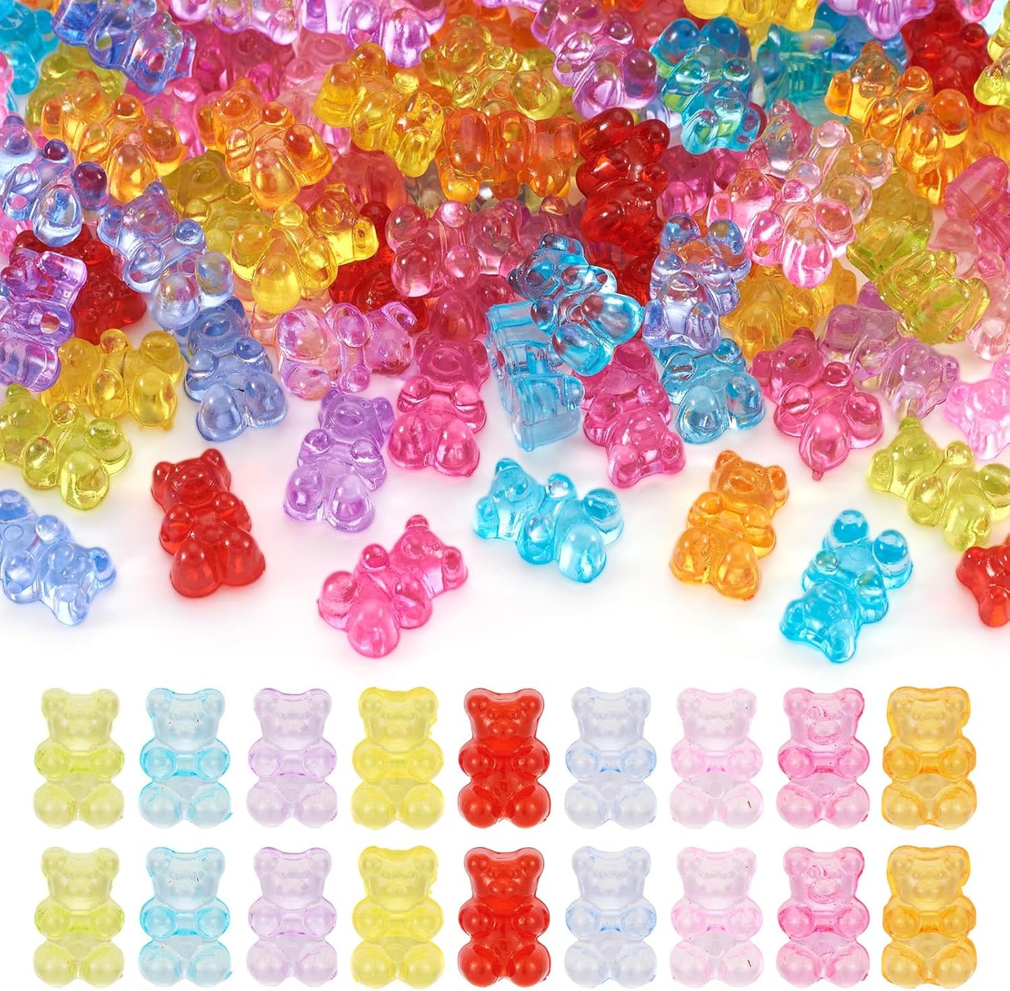 Kissitty 100Pcs Clear Acrylic Bear Beads Cute Bears Loose Beads Bulk Transparent Gummy Bear Spacer Bead Counting Bears for Bracelet Adults Necklace Earring Crafts Bag Key Chain DIY Jewelry Making