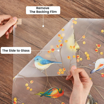 DKTIE Wooden Blinds Pattern Decorative Window Privacy Film, Sun Blocking Heat Control, Static Cling No Glue, with Installation Tools, Stained Glass Window Film (S531, 17.7" x 78.7")