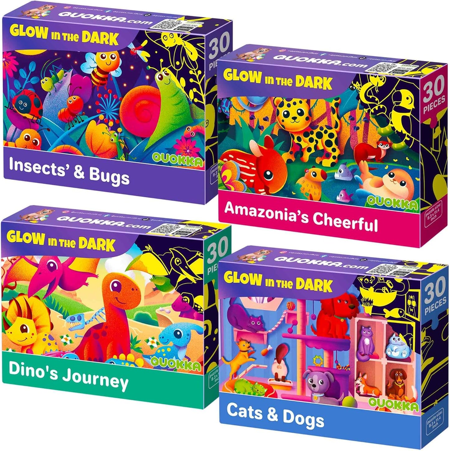 QUOKKA Puzzles for Toddlers 3-5 - 4 x 30 Pieces Puzzles for Kids Ages 2-4 - Animal Learning Jigsaw Puzzles for Kids 4-6 Years Old - Educational Toys for Boy and Girl