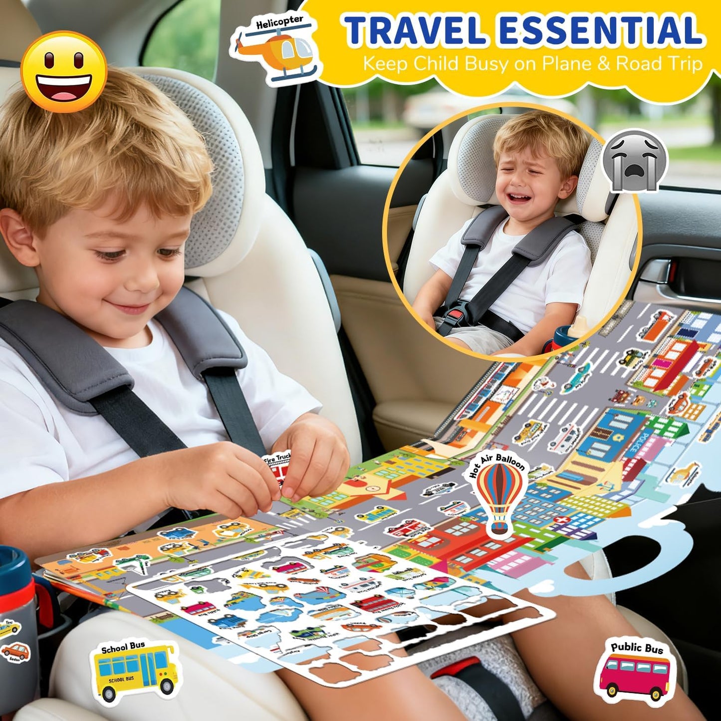 6 Sets Reusable Sticker Book for Toddlers 3-6, Jelly Sticker Books for Toddler, Travel Sticker Activity Toys for Kids 3 4 5 6 Years Old Girls & Boys