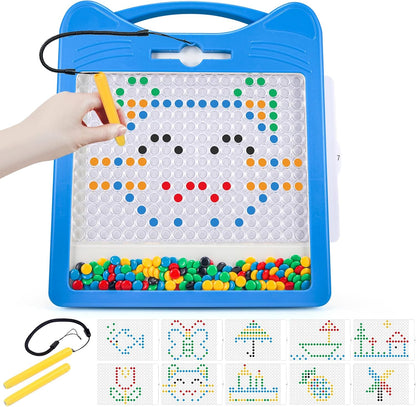 Magnetic Drawing Board for Kids, Toddler Magnet Doodle Board with Beads and 2 Pens, Magnetic Dot Art Toys, Airplane Car Travel Activities (Blue Cat)
