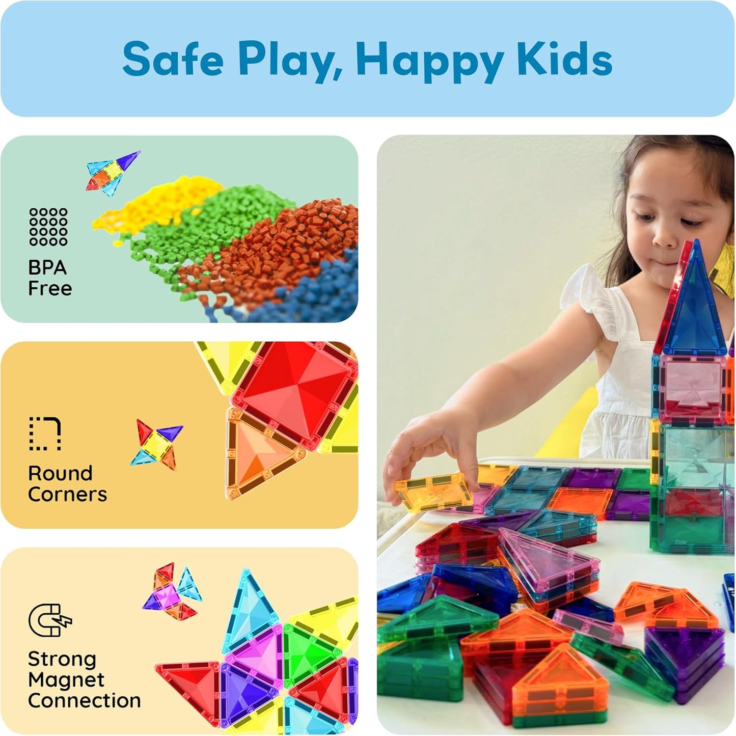 PicassoTiles 40pc Nano Mini Magnetic Tile Construction Building Blocks Travel Toy Set with Storage Case STEM Educational Fun Learning Magnet Tiles Stacking Toys for Toddlers Girls Boys Ages 3+ PN01