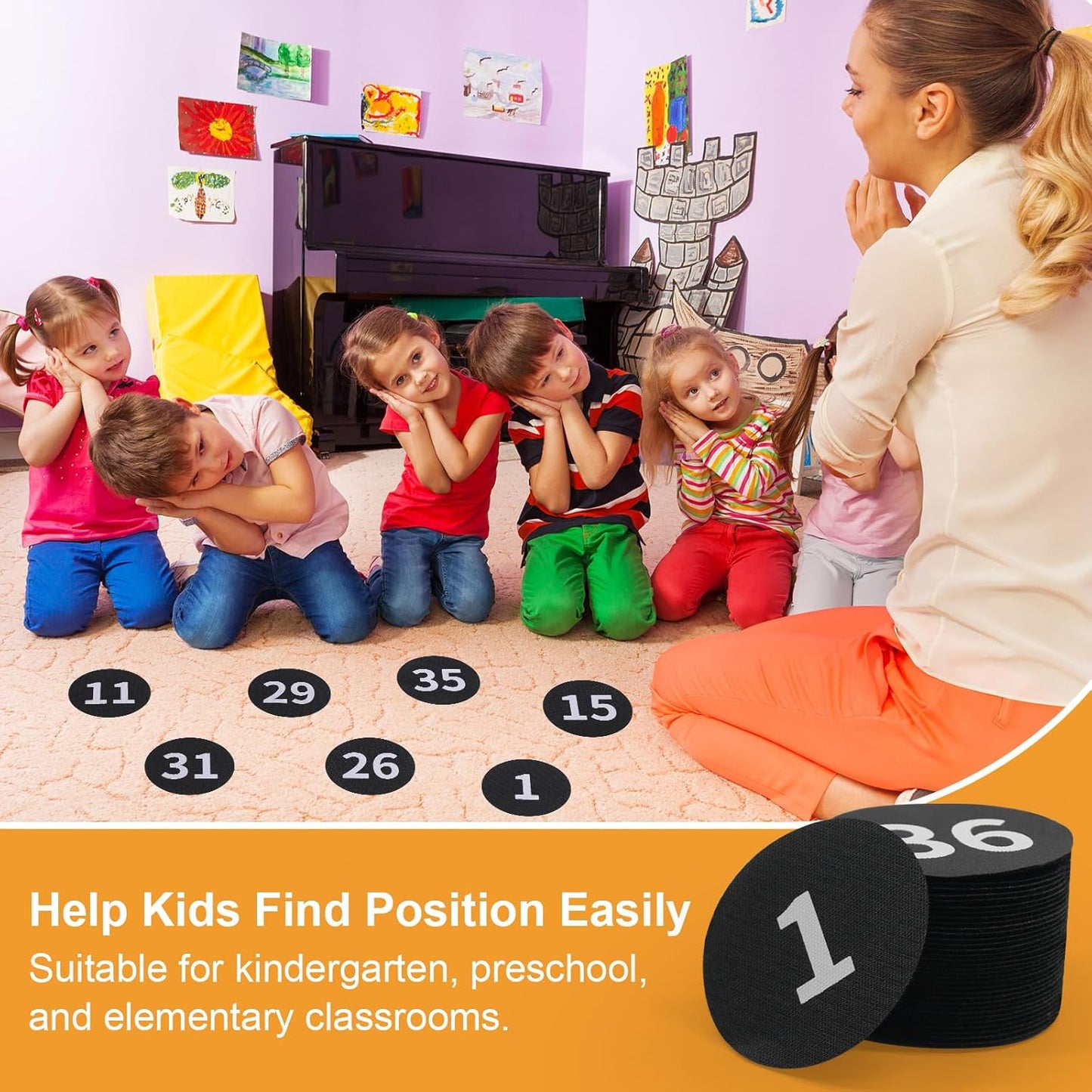 ForTomorrow Carpet Markers with Numbers - 36 Pcs 4" Classroom Sitting Carpet Dot Number 1-36, Floor Rug Circles Marker Spot for Preschool Kindergarten Elementary