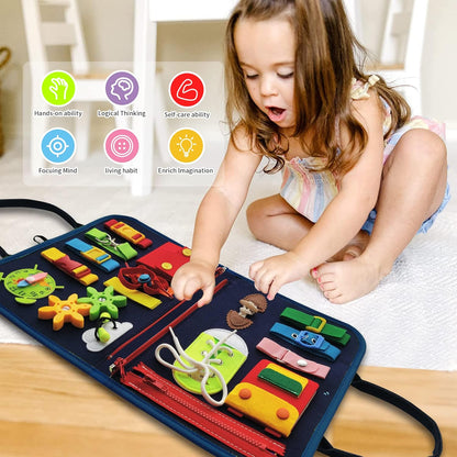 LearnToy Montessori Busy Board for Boys 3 4 5 Year, Sensory Toys for Toddlers 3-6, Ideal for Travel and Preschool - ABCs, 123s, Shapes, Colors, Animals, Weather, Birthday Gifts