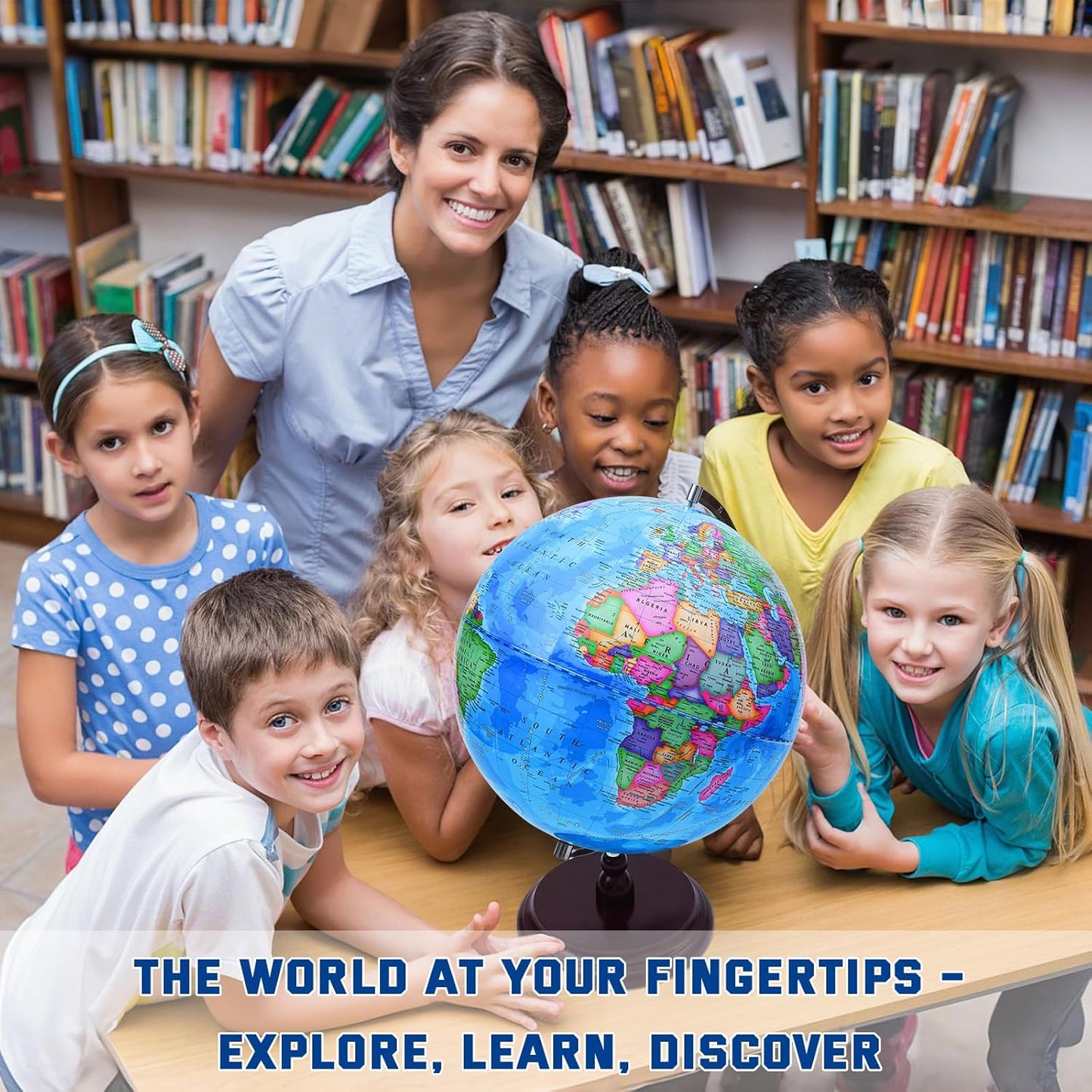 World Globe for Kids Learning, 8 inch Interactive Spinning Earth Globe for Children with Stand, Self-Assembled World Globes for Educational Geography Decorative Kids Room, Classroom, Adults Office