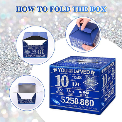10 Happy Birthday Money Box for Cash Gift, 10th Birthday Decorations for Boys and Girls, Gifts for 10 Year Old Boy, Boy Gift Ideas, Cool Things for Teen -Blue with 100PCS Bags